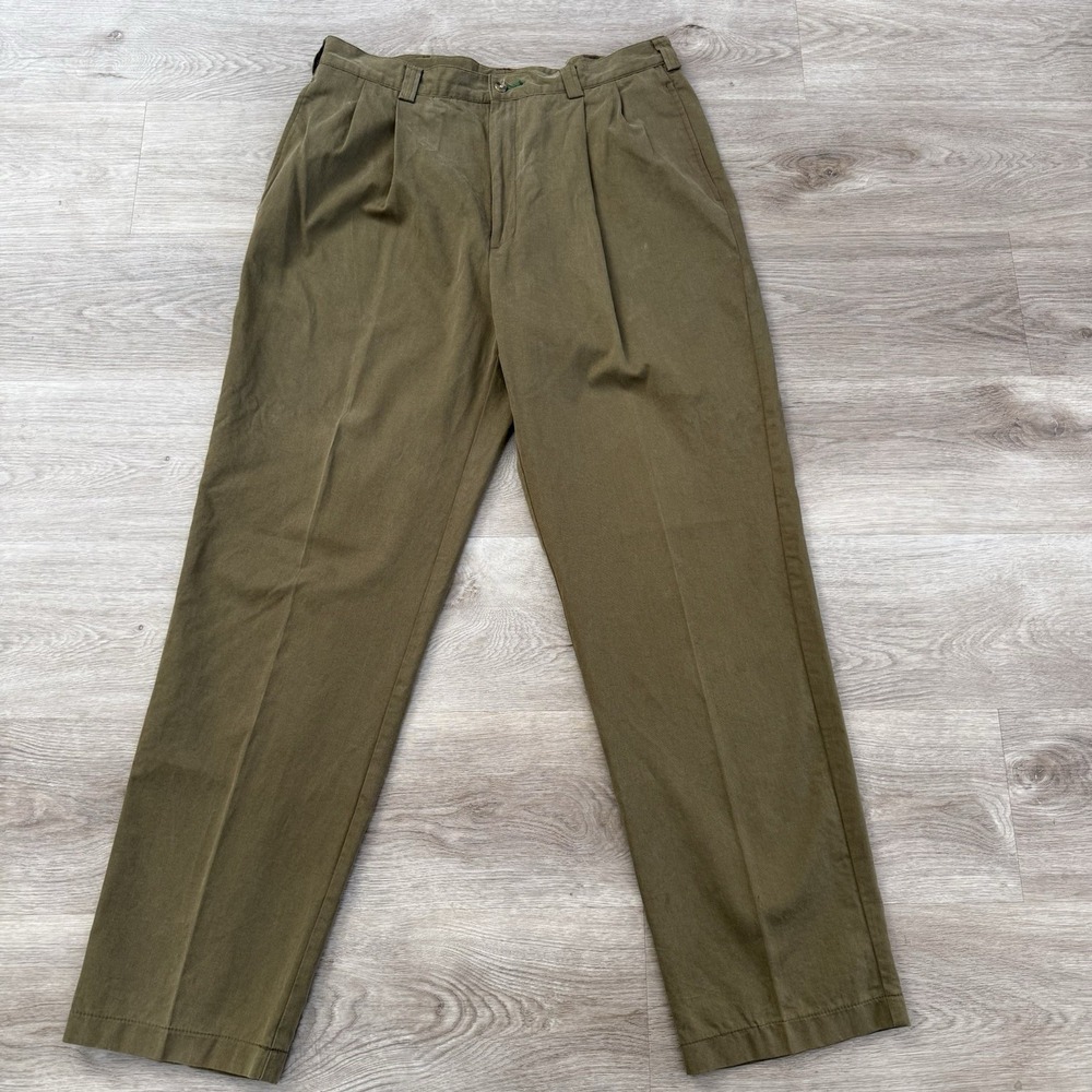 VTG 90s Tommy Hilfiger Wide High Waist Pleated Pants Mens 36x32 Fits 34x31 Olive